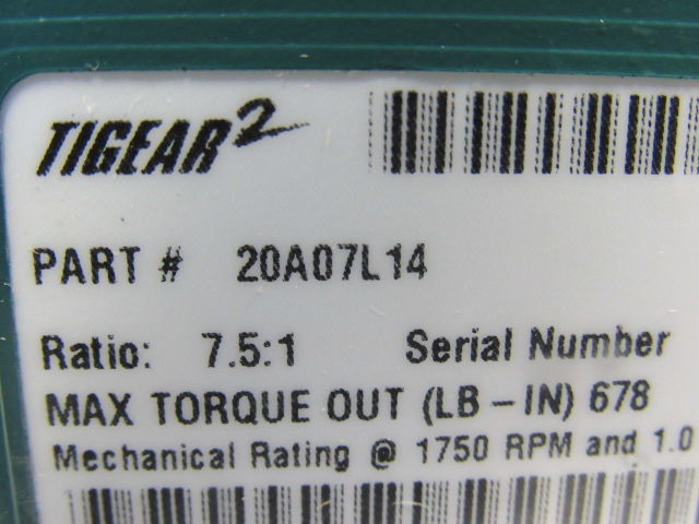 Dodge 20A07L14 7.5:1 Ratio 1750RPM 2.78Hp Input 233RPM Out LH Gear Reducer