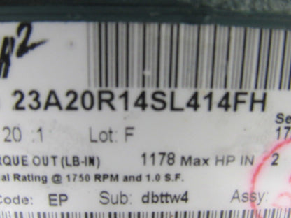 Dodge 23A20R14SL414FH 20:1 Ratio 1750RPM 2Hp In 87.5RPM 5" Shaft RH Out Gear Box