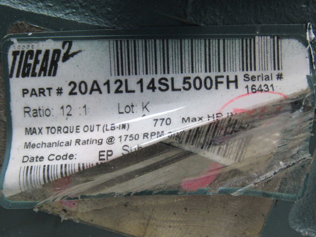 Dodge 20A12L14SL500FH 12:1 Ratio 1750RPM 1.92Hp Input 145RPM LH Out Gear Reducer