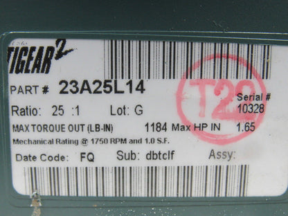 Dodge 23A25L14 25:1 Ratio 1750RPM 1.65Hp Input 70RPM LH Output Gear Reducer