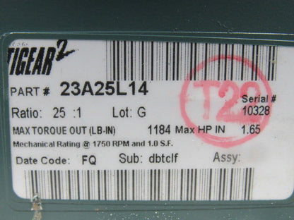 Dodge 23A25L14 25:1 Ratio 1750RPM 1.65Hp Input 70RPM LH Output Gear Reducer
