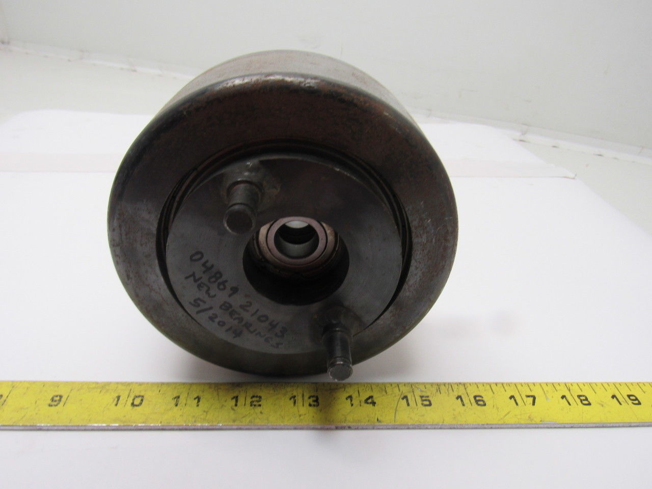 Dematic 5-1/2" x 2-1/4" Crowned Face End Pully W/ Cam  Attachment 5/8" Bore