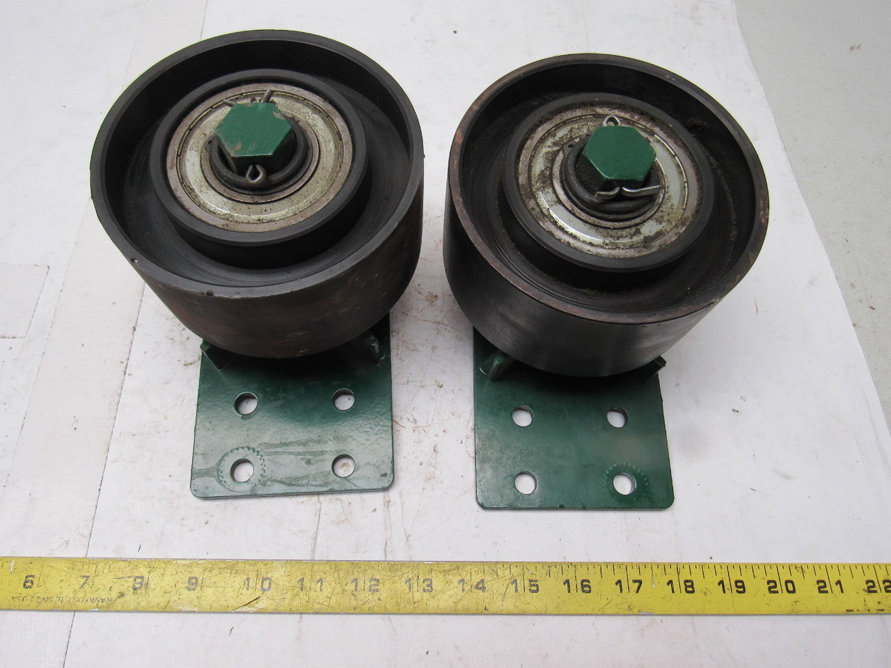 Dematic 5-1/2" x 2-5/8" Crowned Face End Roller 1-1/16" Hex Bore W/ Mount Lot/2