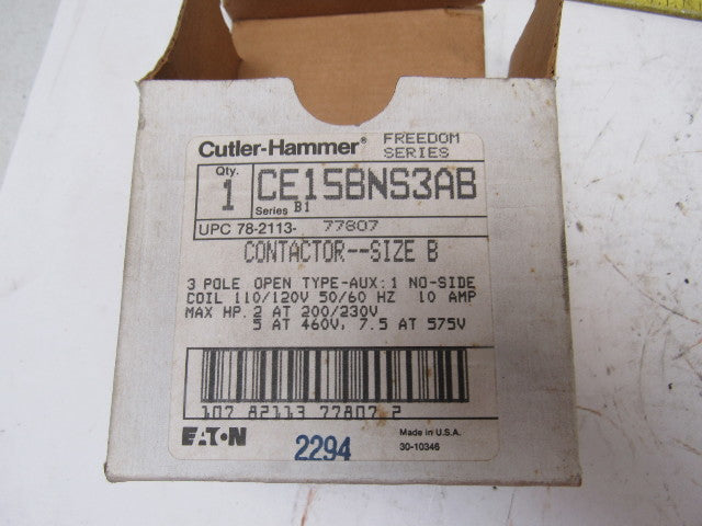 Cutler Hammer CE15BNS3AB Ser B1 3 Pole Open 600V 3Ph 7.5Hp MAX 120V Coil