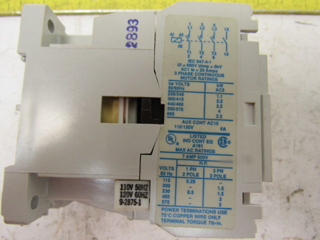 Cutler Hammer CE15BNS3AB Ser B1 3 Pole Open 600V 3Ph 7.5Hp MAX 120V Coil