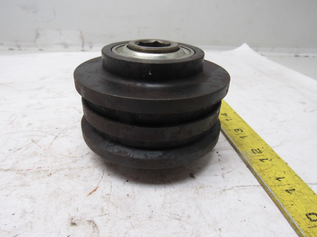 3.47" OD X 1-1/2"Wide Double Groove Self Tracking End Pulley 11/16" Hex Bore