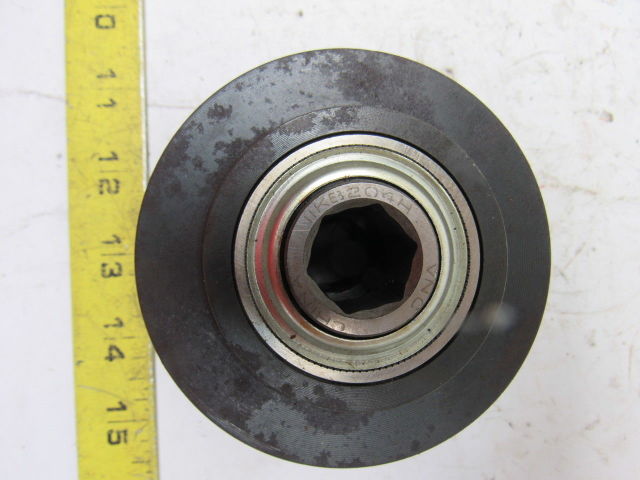 3.47" OD X 1-1/2"Wide Double Groove Self Tracking End Pulley 11/16" Hex Bore