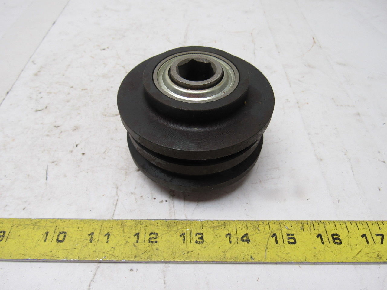3.47" OD X 1-1/2"Wide Double Groove Self Tracking End Pulley 11/16" Hex Bore