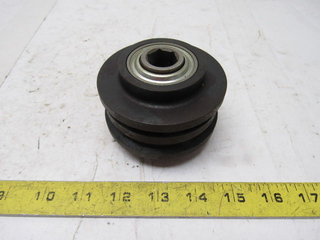3.47" OD X 1-1/2"Wide Double Groove Self Tracking End Pulley 11/16" Hex Bore