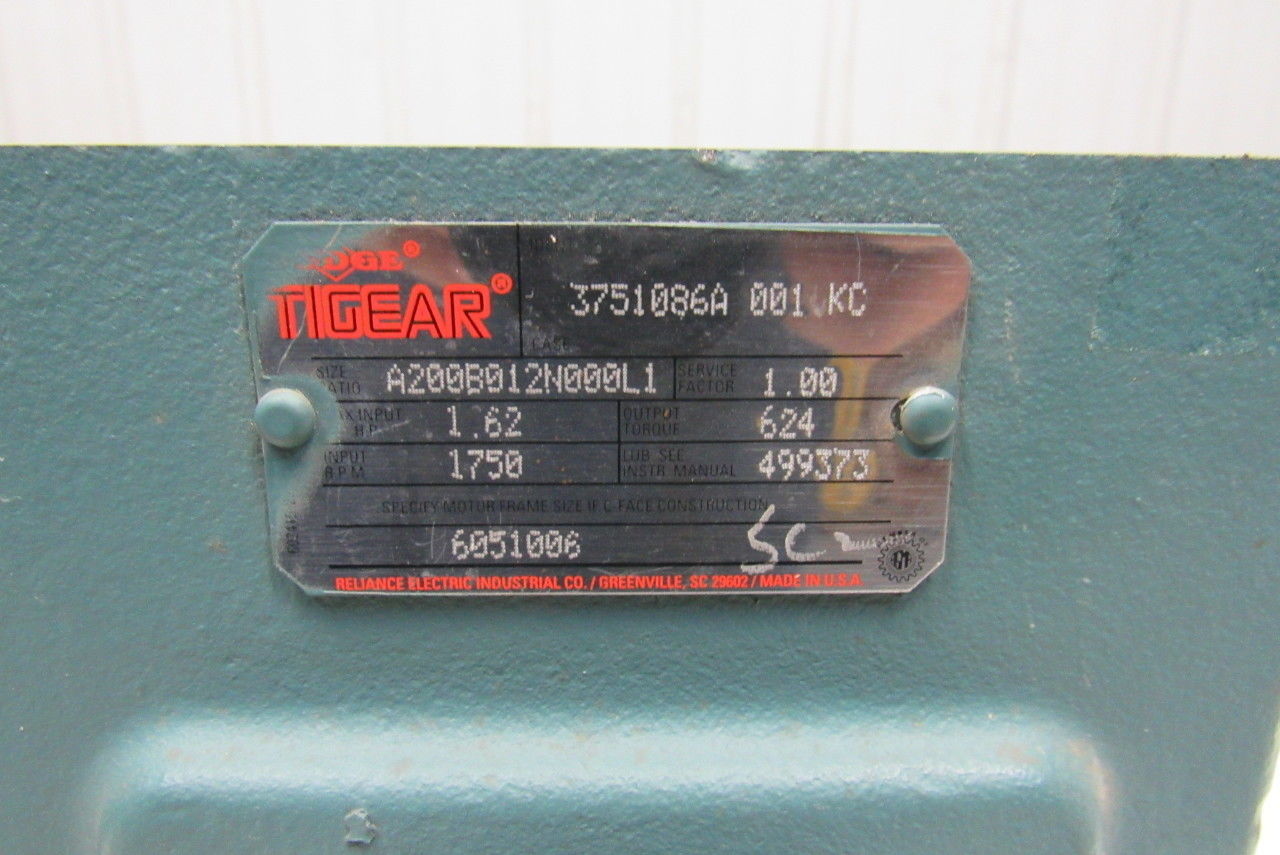 Dodge A200B012N000L1 12:1 1750RPM 1.62Hp Input 146RPMRH Output Gear Reducer
