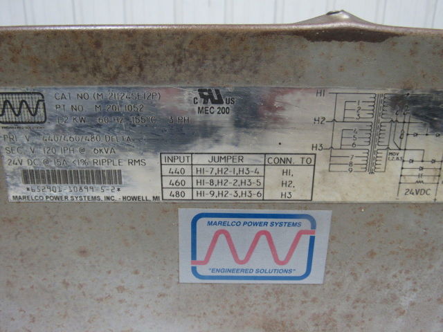Marelco Power Systems M-201-1052 1.2KVA Transformer 480V Pri 120V/24VDC