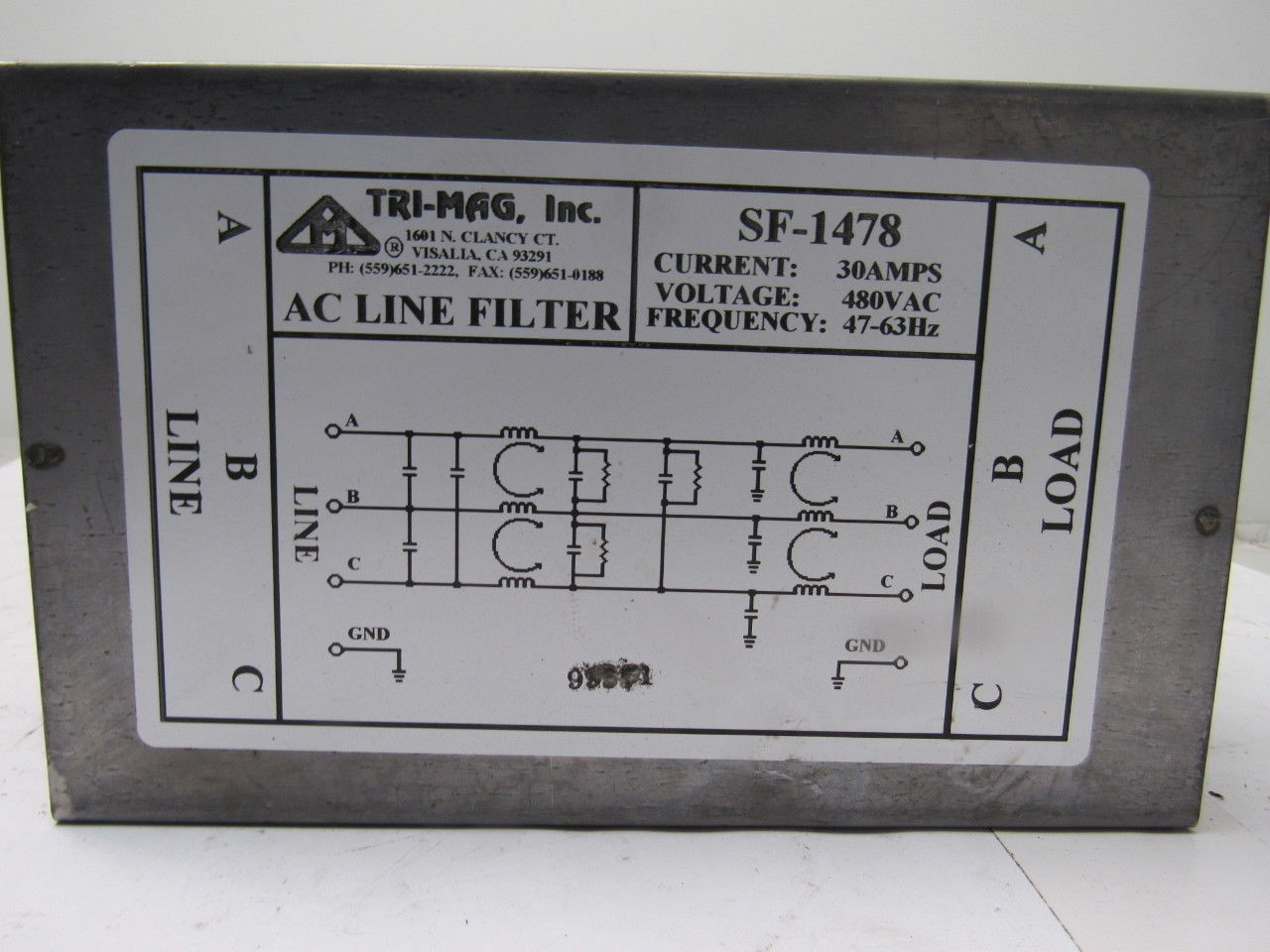 Tri-Mag SF-1478 AC Line Filter 480V 3Ph 30A