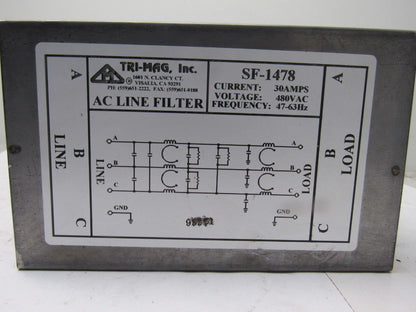 Tri-Mag SF-1478 AC Line Filter 480V 3Ph 30A