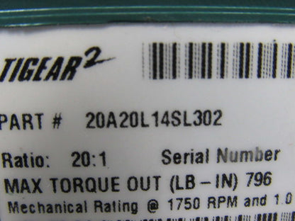 Dodge 20A20L14SL302 20:1 Ratio 1750RPM 1.34Hp Input 88RPM LH Output Gear Reducer