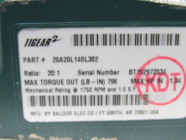 Dodge 20A20L14SL302 20:1 Ratio 1750RPM 1.34Hp Input 88RPM LH Output Gear Reducer