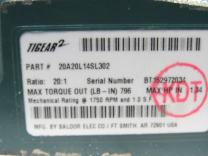 Dodge 20A20L14SL302 20:1 Ratio 1750RPM 1.34Hp Input 88RPM LH Output Gear Reducer