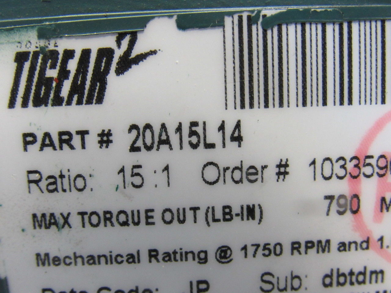 Dodge 20A15L14 15:1 Ratio 1750RPM 1.69Hp Input 117RPM LH Output Gear Reducer