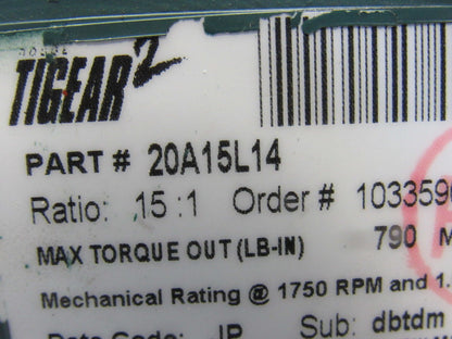 Dodge 20A15L14 15:1 Ratio 1750RPM 1.69Hp Input 117RPM LH Output Gear Reducer