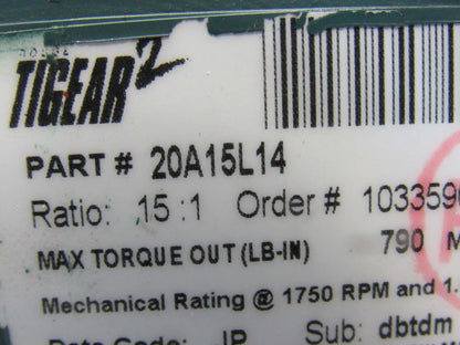 Dodge 20A15L14 15:1 Ratio 1750RPM 1.69Hp Input 117RPM LH Output Gear Reducer