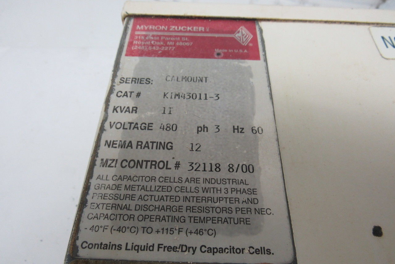 Myron Zucker KIM43011-3 Calmount Capacitor 11KVAR 480V 3Ph