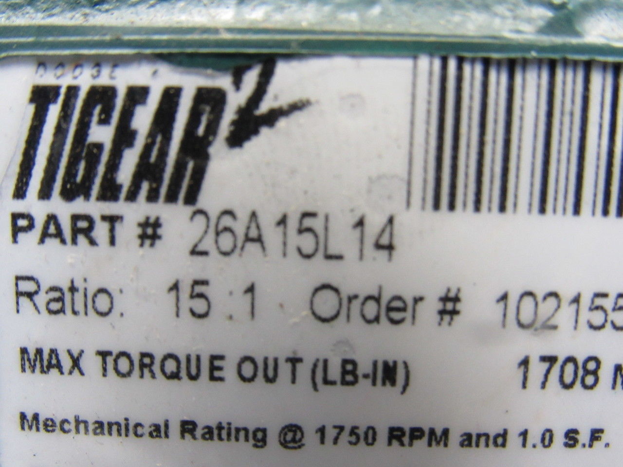 Dodge 26A15L14 15:1 Ratio 1750RPM 3.62Hp Input 117RPM LH Output Gearbox