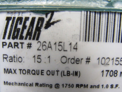Dodge 26A15L14 15:1 Ratio 1750RPM 3.62Hp Input 117RPM LH Output Gearbox