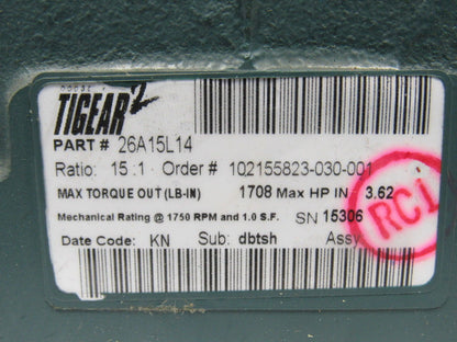 Dodge 26A15L14 15:1 Ratio 1750RPM 3.62Hp Input 117RPM LH Output Gearbox
