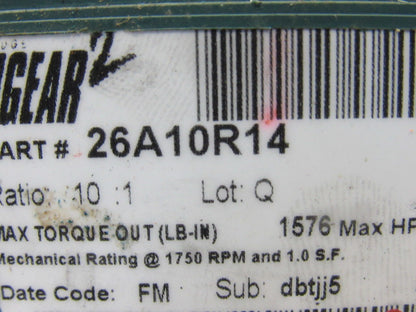 Dodge 26A10R14 10:1 Ratio 1750RPM 4.83Hp Input 175 RH Output Gear Reducer