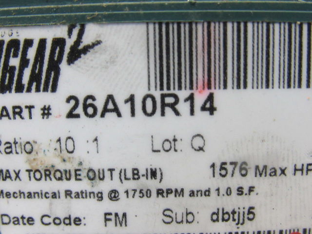 Dodge 26A10R14 10:1 Ratio 1750RPM 4.83Hp Input 175 RH Output Gear Reducer