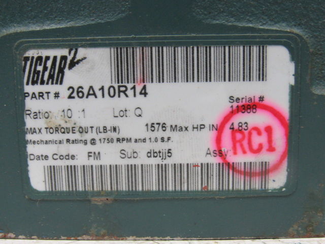 Dodge 26A10R14 10:1 Ratio 1750RPM 4.83Hp Input 175 RH Output Gear Reducer