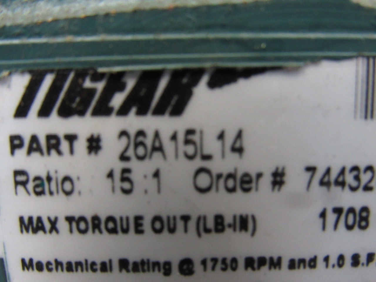 Dodge 26A15L14 Tigear 2 15:1 Ratio 1750RPM 3.62Hp Input 117RPM LH Output Gearbox
