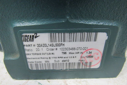 Dodge 20A20L14SL500FH 20:1 1750RPM 1.34Hp Input 88RPM LH Output Gearbox