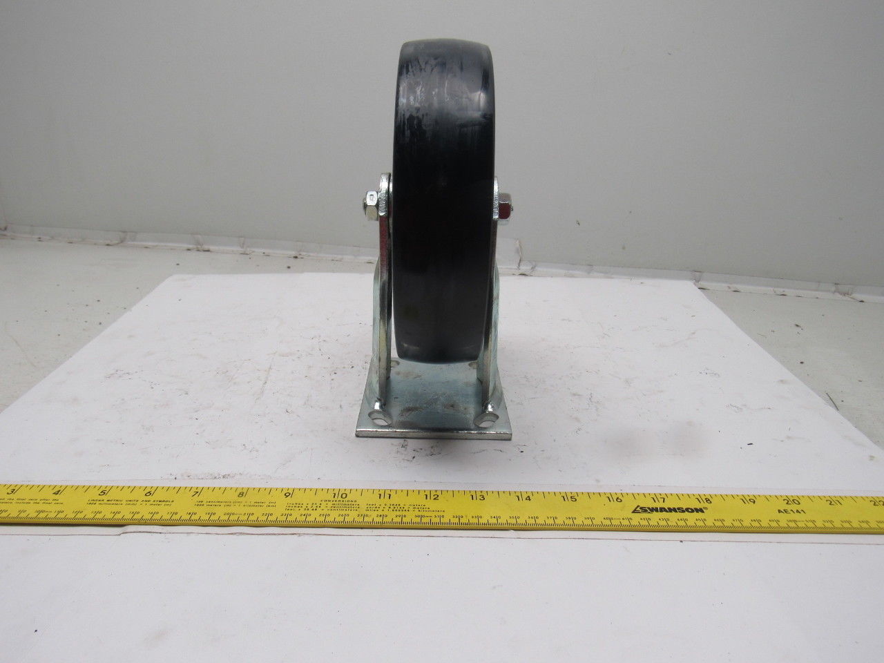 K-Wheel 8" Hard Plastic Solid Crowned Tread Ridged Caster 4x4-1/2" Plate Mount