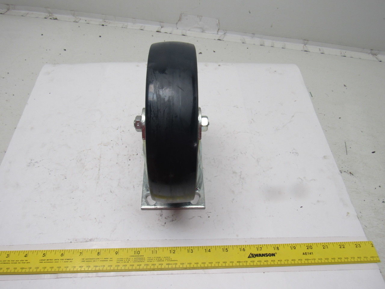 K-Wheel 8" Hard Plastic Solid Crowned Tread Ridged Caster 4x4-1/2" Plate Mount