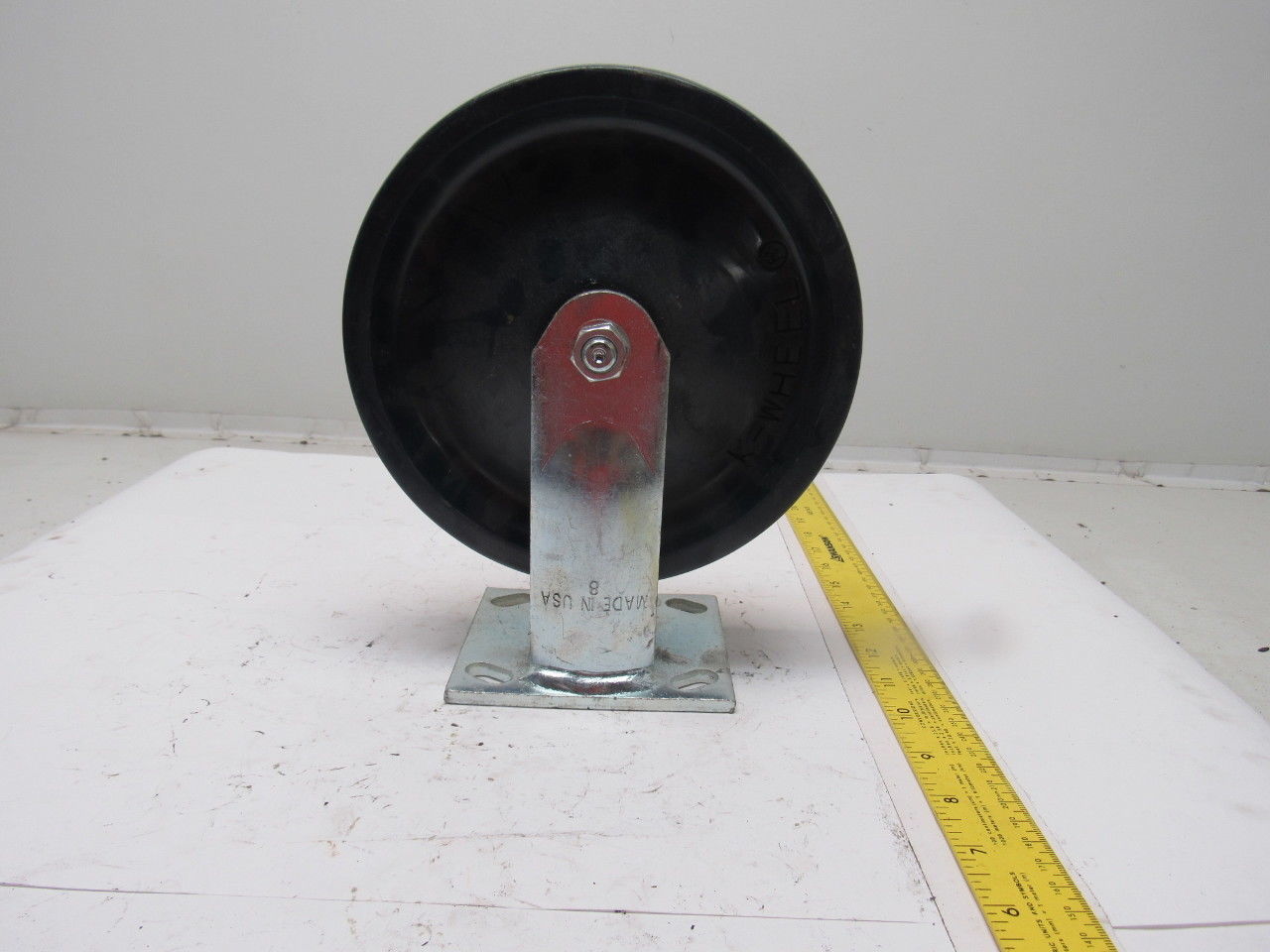 K-Wheel 8" Hard Plastic Solid Crowned Tread Ridged Caster 4x4-1/2" Plate Mount