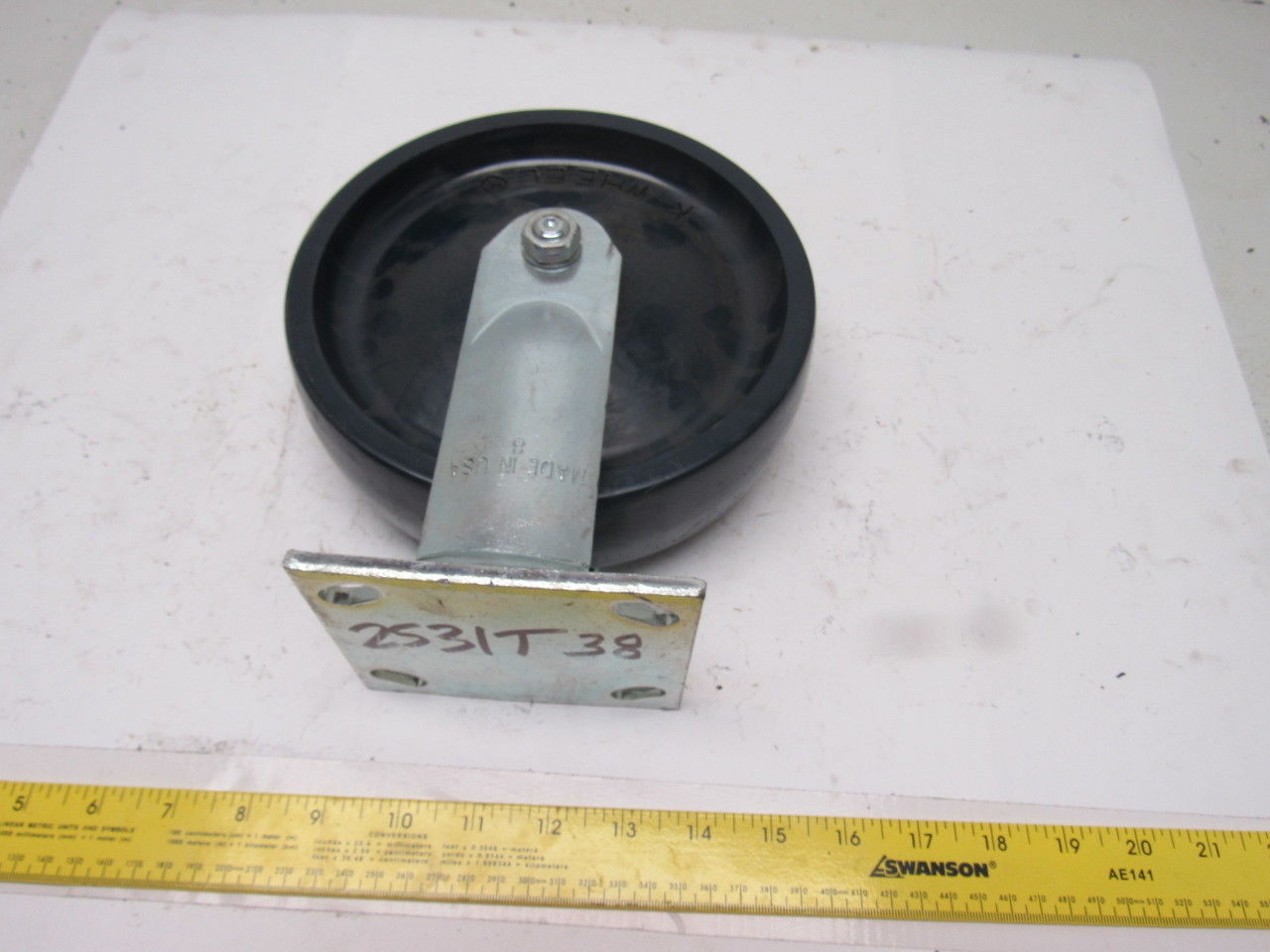 K-Wheel 8" Hard Plastic Solid Crowned Tread Ridged Caster 4x4-1/2" Plate Mount