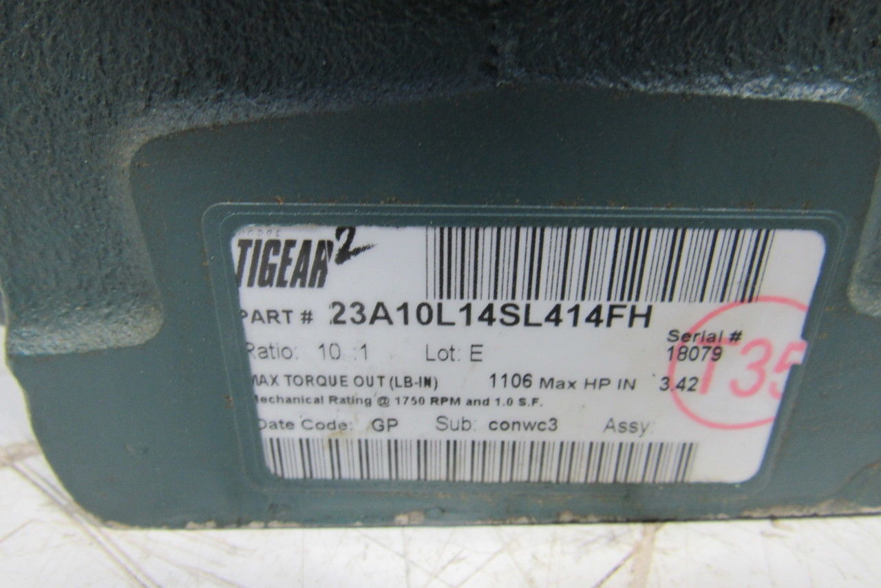 Dodge 23A10L14SL414FH 10:1 Ratio 1750RPM 3.42Hp Input 175RPM Ext Shaft Gear Box