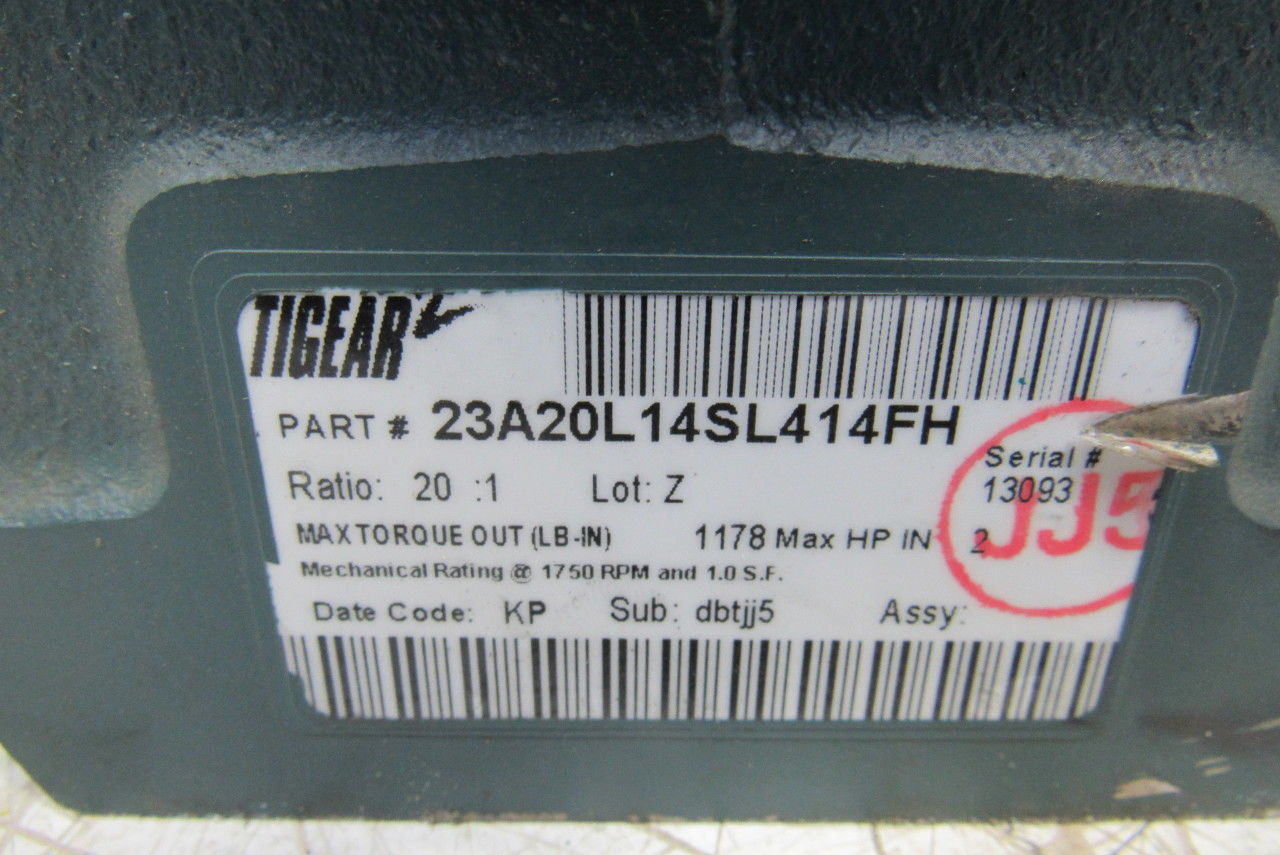 Dodge 23A20L14SL414FH 20:1 Ratio 1750RPM 2Hp Input 87.5RPM 5" Shaft Gear Box