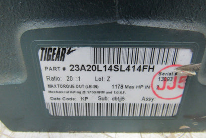 Dodge 23A20L14SL414FH 20:1 Ratio 1750RPM 2Hp Input 87.5RPM 5" Shaft Gear Box
