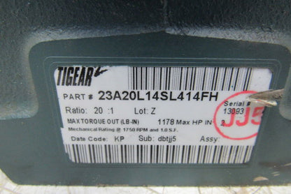 Dodge 23A20L14SL414FH 20:1 Ratio 1750RPM 2Hp Input 87.5RPM 5" Shaft Gear Box
