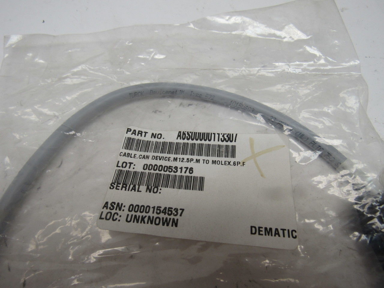 Turck A6S00000113307 Can Device Cable M 12.5PM Molex 6 Pin Female 1000mm
