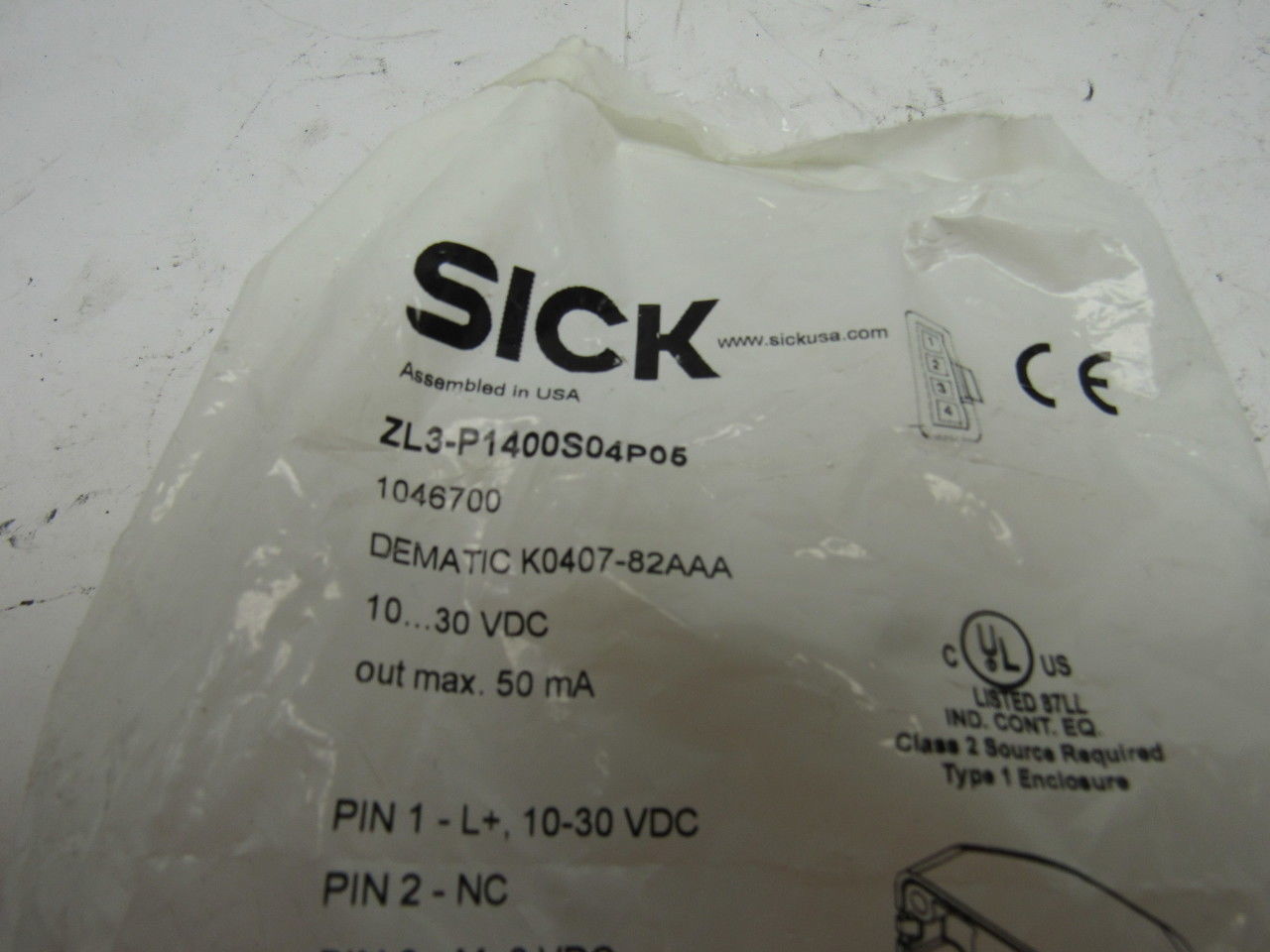 Sick ZL3-P1400S04P05 10...30VDC Photoelectric Sensor In Bracket Assembly