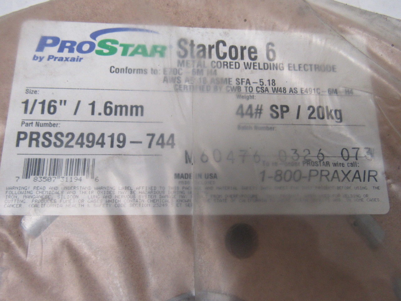 ProStar StarCore 6 Metal-Cored Wire. Wire 1/16" Diameter 44LB Spool