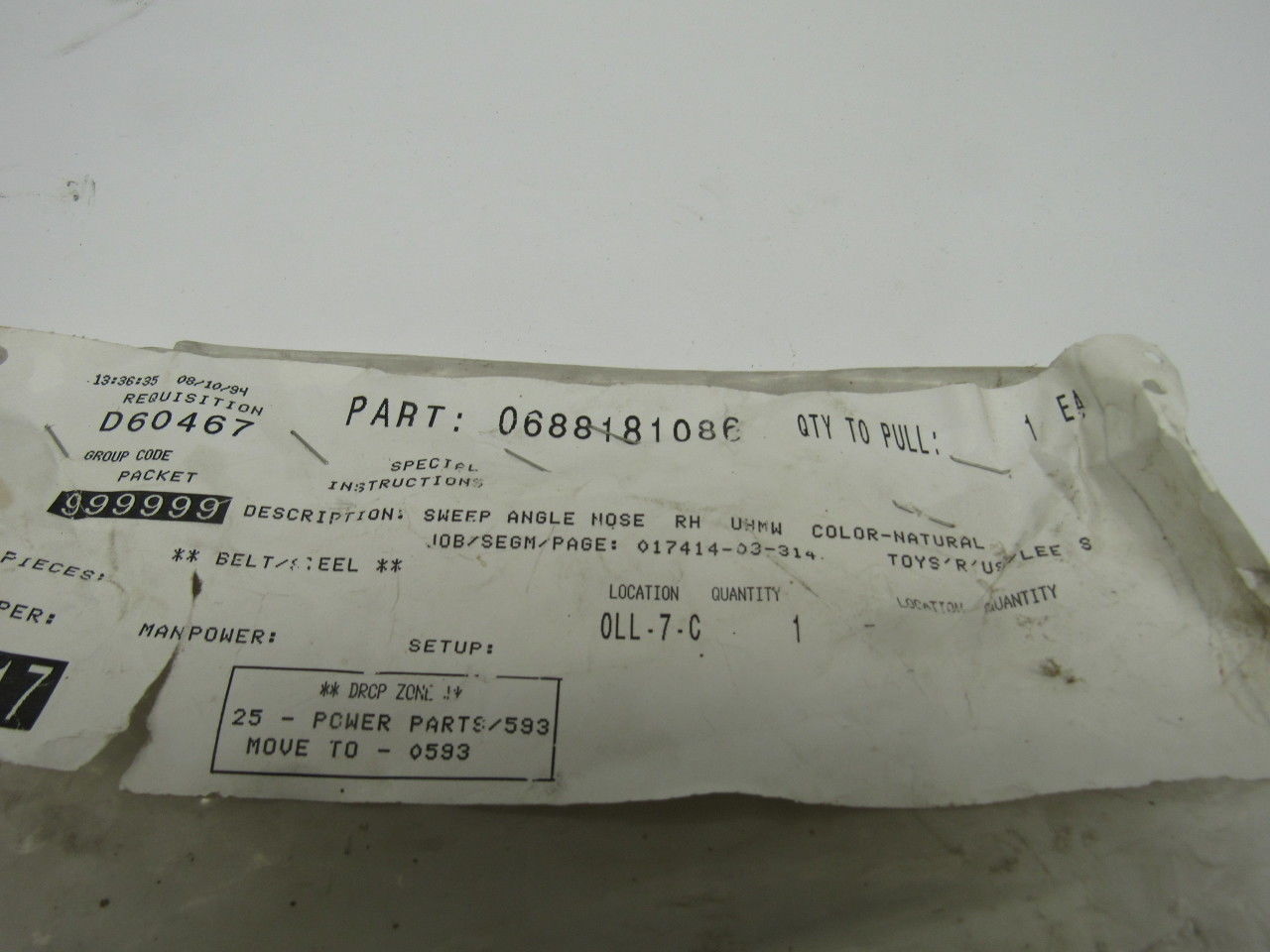 Dematic 06881-81086 Conveyor Sweep Angle Nose Right Hand Divert