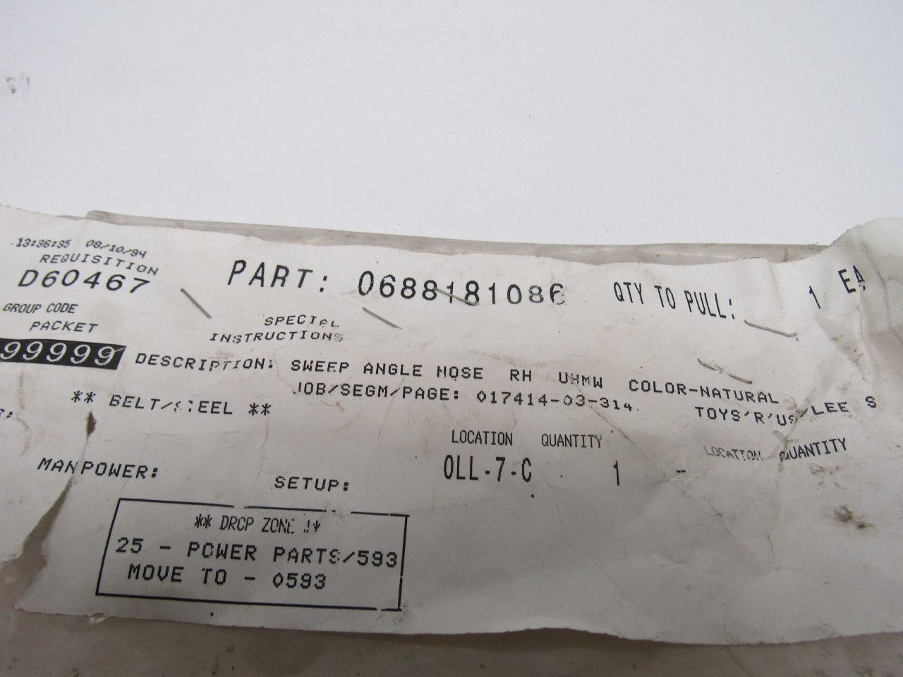 Dematic 06881-81086 Conveyor Sweep Angle Nose Right Hand Divert