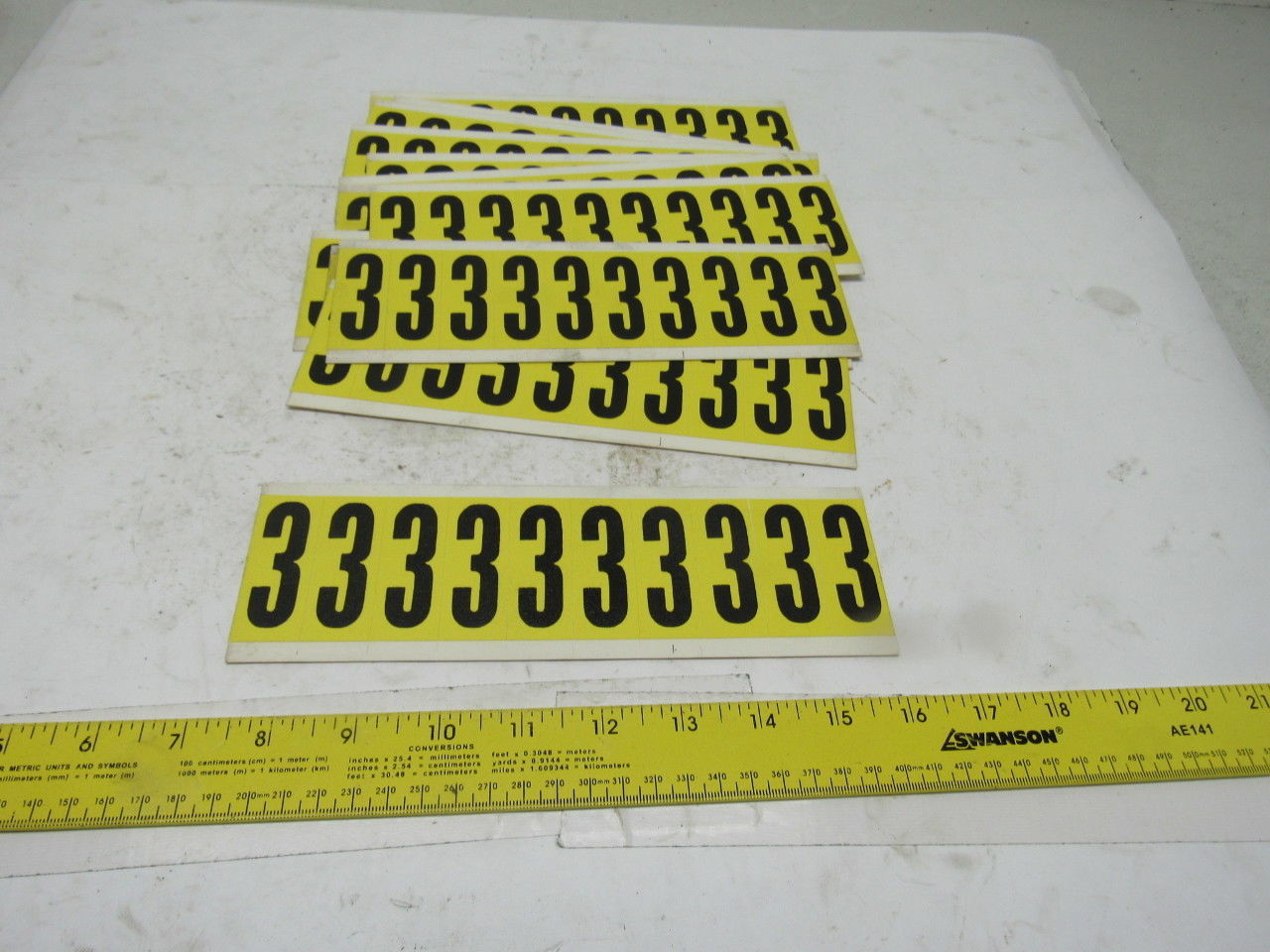 Brady 3440-3 2" x 1" Black On Yellow Number 3 Marker Sticker Lot Of 14 Cards
