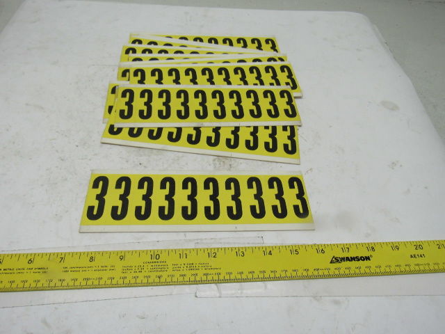 Brady 3440-3 2" x 1" Black On Yellow Number 3 Marker Sticker Lot Of 14 Cards