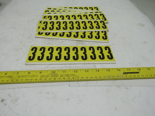 Brady 3440-3 2" x 1" Black On Yellow Number 3 Marker Sticker Lot Of 14 Cards
