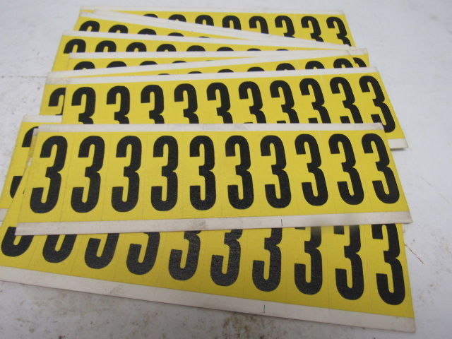 Brady 3440-3 2" x 1" Black On Yellow Number 3 Marker Sticker Lot Of 14 Cards