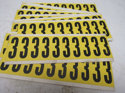 Brady 3440-3 2" x 1" Black On Yellow Number 3 Marker Sticker Lot Of 14 Cards